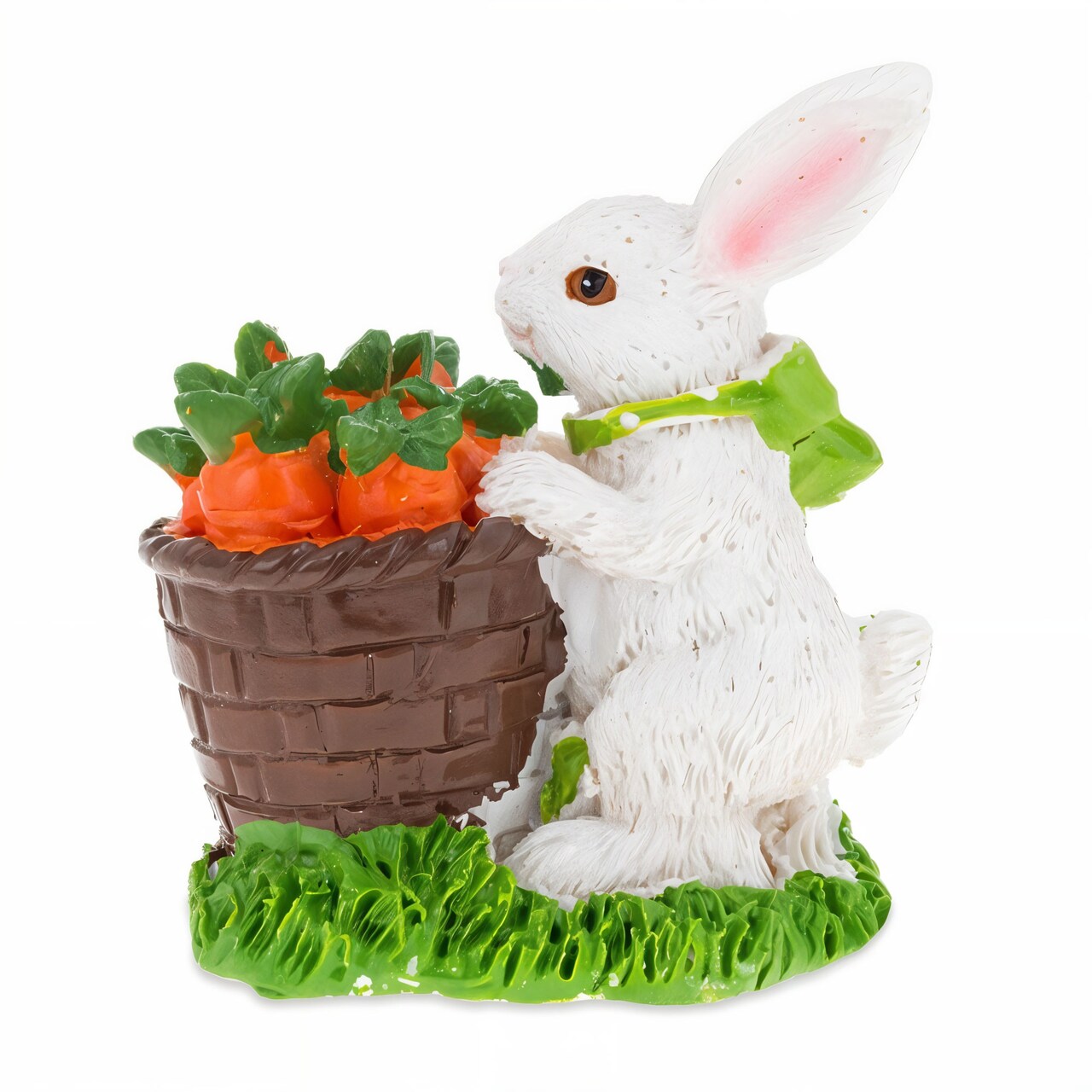 Bunny With Easter Basket Filled With Carrots Tabletop Figurine 3 Inches Tall